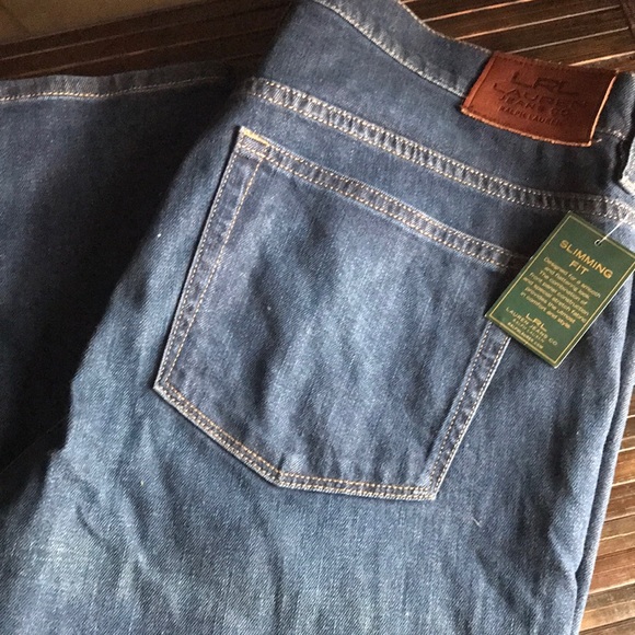 🚨B2G1 New LAUREN RALPH LAUREN Blue Tan Thread Denim Slim Fit Straight Leg Jeans - Picture 1 of 4